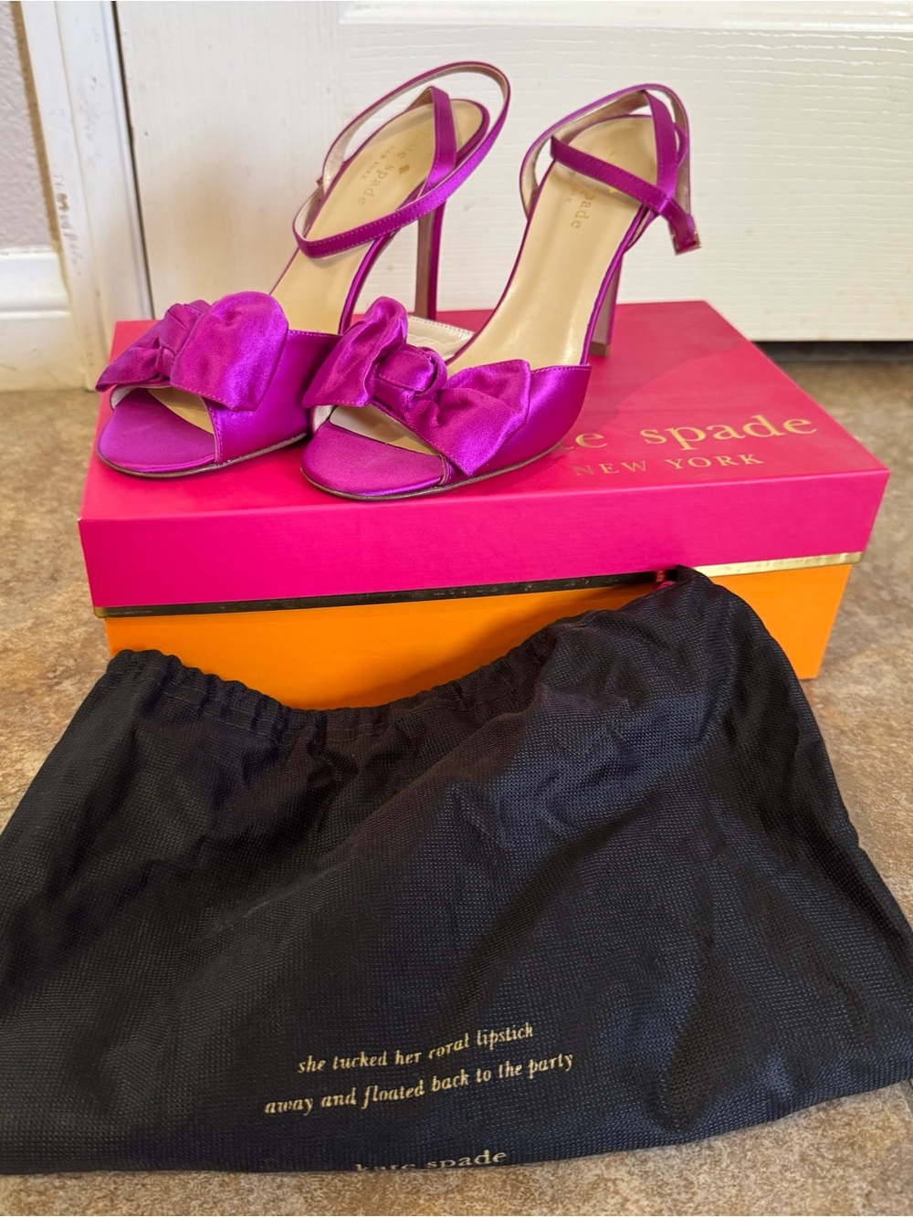 kate spade Fuchsia Satin Bow Slingback Heels - Picture 4 of 6